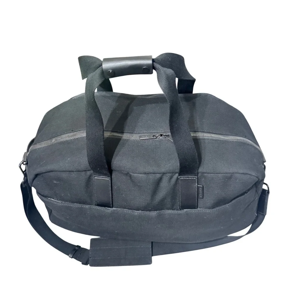 Away Black Canvas Weekender Carry-on Duffle Bag‎ Leather Trim Trolley Sleeve OS